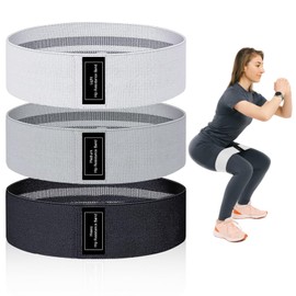 Fabric Resistance Bands Set - Non-Slip Glute & Leg Workout Bands for Women & Men - 3 Levels (Light/Medium/Heavy) - Thigh Bands for Squats, Yoga, Fitness - Grey & Black