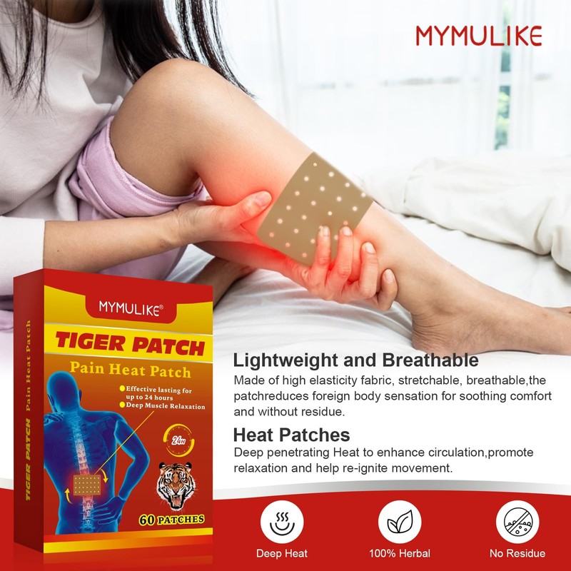 MYMULIKE 60 Count Tiger Patch, Heat Patches for Neck and
