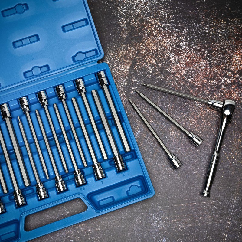 Neiko 10079A Extra Long Allen Hex Bit Socket Set, 18