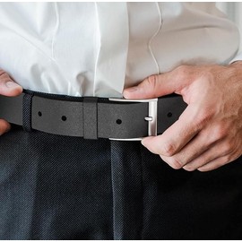 H&H Men's Leather Belt Black for Men Leather Suit Jeans 38 mm Wide Can Be Shortened, black
