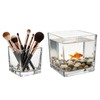 Square Glass Vase, Clear Glass Cube Makeup Brush Holder, Multi-Purpose