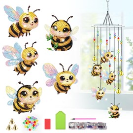 Lxmsja Bee Diamond Art Painting Wind Chimes for Garden, Diy Hanging Crystal Suncatcher, Diamond Painting Kits for Adults Kids, Mosaic Kits for Adults, Wind Chimes Indoor Outdoor Home Decor