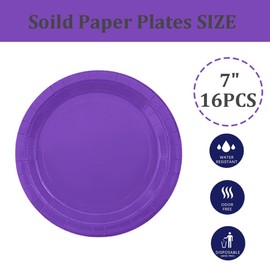 ATBEAMEN 16PCS Deep Purple Paper Plates, 7 inch Solid Color Round Dinner Plates, Disposable, Eco-Friendly, Durable, Ideal for Parties, Family Gatherings, School Events, Outdoor Activities