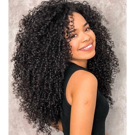 hoshee Afro Kinky Curly Wig Human Hair With 4C Edges Baby Hair Pre-Bleached Tiny Knots Layered Cut Wigs For Black Women Natural Color 13x6 HD Lace Front Wig 20 Inches