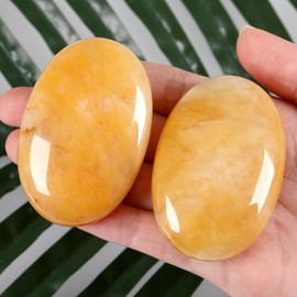 QINJIEJIE Large Yellow Jade 2.4 Inch Oval Crystal Natural Crystals Gemstones Worry Stones Worry Stones Polished Stones Reiki Stones for Anxiety Relieve Yoga Meditation Decoration 1 Piece