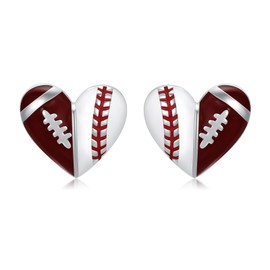 Zepmais Hypoallergenic Football and BaseBall Stud Earrings for Mom 925 Sterling Silver-Sport Heart Earrings Jewelry Gifts for Young Ones Player