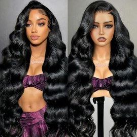 LUCKNOVA 30Inch Body Wave Human Hair Wig 13x6 HD Lace Front Wigs Human Hair | 180 Density Natural Black Human Hair Wig Pre Plucked 12A HD Lace Frontal