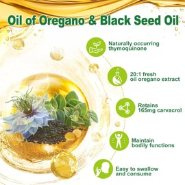 Nature's live Oil of Oregano with Black Seed Oil, 2 in 1 Oregano Supplement for Immune Health, Retains High Concentrated Carvacrol & Thymoquinone, Non-GMO, 60 Softgels, 1 Pack