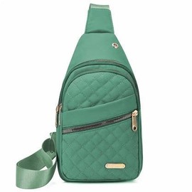 Solid Color Quilted Design Fanny Pack,Casual Large Capacity Zipper Chest Belt Chest bag with Matching Multiple Pockets for Daily Use,Ideal Gift for Moms:_green