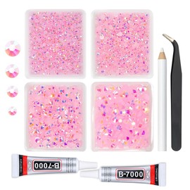 qiipii Light Pink AB Resin Rhinestones w B7000 Jewelry Glue for Bedazzling Crafting 3mm 4mm 5mm 6mm Flatback Jelly Stones Bulk Diamonds Crystals Gems Charms for Nails Face Eyes Makeup Tumblers
