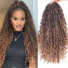 Xtrend 18 Inch 8 Packs 14 Strands/Pack Goddess Faux Locs Crochet Hair with Curly Hair in the Middle and Ends Pre-Cut Crochet Braids Messy Bohemian Fuax Locs Hair Extensions T27#