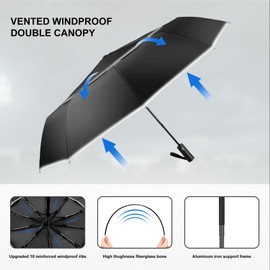 ZUOYOUZ Windproof Umbrella Large Compact Travel Umbrella,Automatic Folding Umbrella for Rain,10 Ribs Portable Backpack Purse Umbrella Gifts
