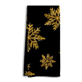 Dwept Winter Black Golden Snowflake Kitchen Towel, Christmas Hand Towels, Snow Dish Towels, Seasonal Winter Holiday Xmas Decorations Hand Towels for Bathroom, Winter for Women Men