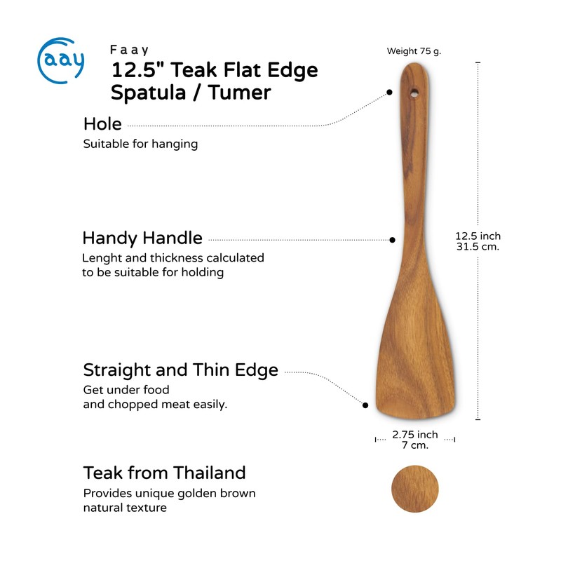 FAAY Teak Wooden Turner, Saute Paddle, Spatula, Compact - XL