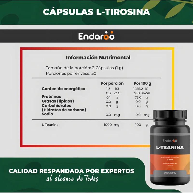 Teanina 120 Cápsulas Calma Mental Concentración Pack Sabor