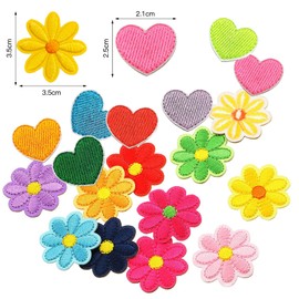 VEGCOO 40 Pieces Mini Iron on Patches Embroidered Heart and Flower for Sewing Clothes - Kids Adults for Jackets Jeans Jackets T-Shirt (A)