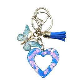 Winmany Heart Keychain Resin Butterfly Tassel Hollow Cute Pendant Keychain Backpack Bag Purse Valentine's Day Keychain Accessories for Women and, blue