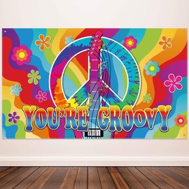 Groovy Sign 60's Party Scene Setters Wall Decoration 60's Theme Party Decorations, 60s Photo Backdrop Banner for Hippie Theme Groovy Party