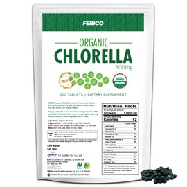 FEBICO Chlorella Tablets 500mg, 500ct, 83 Days - USDA Organic, Vegan, Food,Non-GMO, Detox, Broken Cell Wall by Taiwan