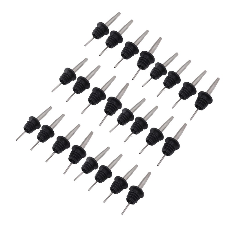 24pcs Stainless Steel Bottle Pourers with Black Plastic Cover Conical