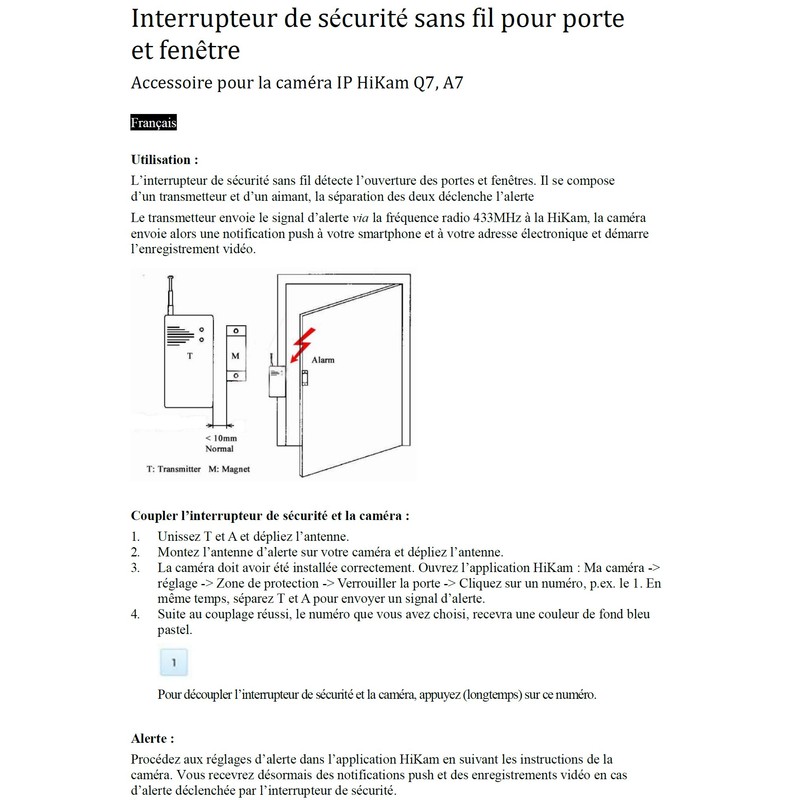 Hikam Security Switch Wireless Door/Window Sensor 433MHz, Accessory Hikam Q7
