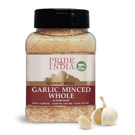 Pride Of India- Garlic Minced Whole- 7oz (200gm)- Made from whole, fresh garlic cloves to give finely grated uniform strips - GMO Free, Vegan, Gluten-Free, and No Artificial Colors