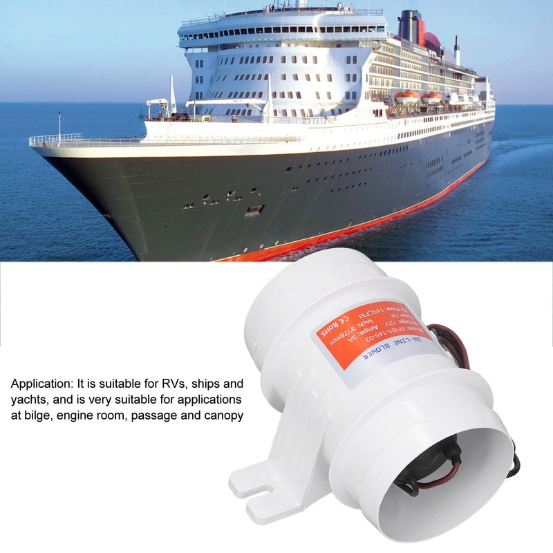 In Line Air Blower 3in 145CFM 12V High Efficiency Marine