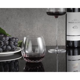 SHOSHIN Hand Cut Stemless Wine Glasses Lead-free Crystal Drinking Glass (15 Oz, Set of 4)