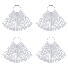KRISMYA Set of 4 Total 200 Pcs Clear Nail Swatches Sticks, Transparent Fan-shaped Nail Art Tips Display Polish Board Display Practice Sticks Tool with Metal Split Ring Holder