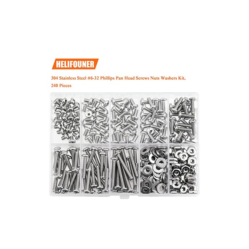 240 Pieces #6-32 Phillips Pan Head Machine Screws Nuts Washers