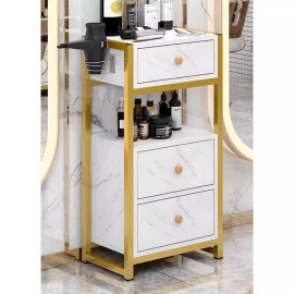 미용실 헤어샵 이발소 미장원 서랍 캐비닛 사물함 미용 [3단 서랍 흰색+금색] Beauty Salon Hair Shop Barbershop Salon Drawer Cabinet Locker Beauty [3-Drawer White + Gold]