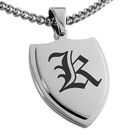 Tioneer Stainless Steel Letter K Initial Old English Monogram Shield Pendant Necklace