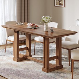 YITAHOME 70" Dining Table for 6–10 People, Farmhouse Rectangular Kitchen Table with Thick Base for Dining Room, Living Room, and Kitchen, Dark Walnut