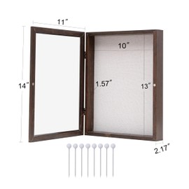 DEMAIKE 11x14 Shadow Box Frame with Linen Back, Wood Glass Display Case for Medals, Photos, Memorabilia, Awards - Pins Included- Walnut
