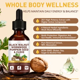 2 Pack Wormwood Black Walnut Clove Cleanse drop For Humans Elimination, 20-in-1 Potent Herb Complex W/ Garlic/Oregano/Pumpkin Seed/Milk Thistle for Microbiome Balance, Antioxidant, Raspberry Flavor