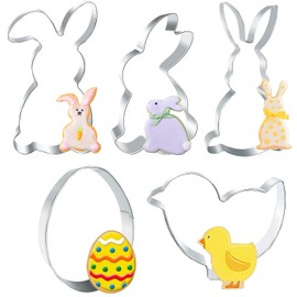 Easter Bunny Cookie Cutter, Pack of 5 Rabbit Cookie Cutters, Easter Cookie Cutter, Rabbit Shape, Stainless Steel Cookie Cutter, Easter Baking Mould for Baking, Children, Easter Chicks, Easter Eggs