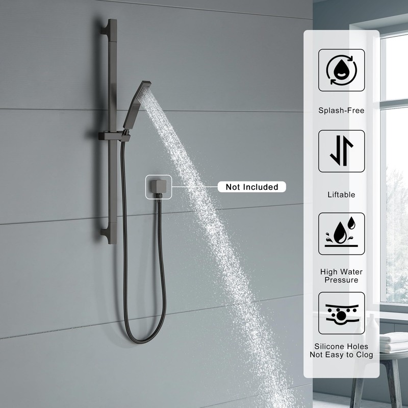 BEIYI Matte Black Handheld Shower with Slide Bar Square Handheld