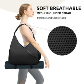 Large Yoga Gym Bag for Women Sports Duffel Bag with Hidden Yoga Mat Holder and Shoe Compartment Sport Tote Bag with Wet Pocket Travel Yoga Shoulder Bag,Black