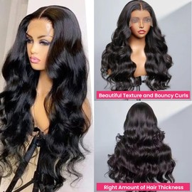 Black Body Wave 13x6 HD Lace Front Wigs Human Hair 30 Inch Wear and Go Glueless Natural Color Body Wave Frontal Lace Wig Human Hair 150% Density Pre Plucked Hairline