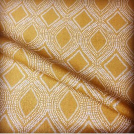 Art Deco Damask Floral Fabric Curtain Upholstery Linen Look - 280cm Extra Wide - Ochre Mustard & Cream (Sold by The metre)
