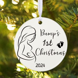 Marsui Christmas Bauble Bump's First Ceramic Ornaments 2024 Christmas Tree Decoration Hanging Plaque Gifts for Pregnancy Mummy and Daddy Toddler New Baby(2.76 x 2.76 Inches,Round Style)