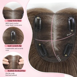 HOLFWALF Hair Toppers for Women Real Human Hair 12Inch Hair Toppers for women 4x4.8 Inch Large Swiss Base Hair Topper Hair Pieces for Women (Medium Auburn Brown)