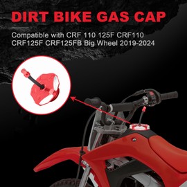 Dirt Bike Gas Cap Cover with Vent Tube CNC Aluminum Compatible with CRF 110 125F CRF110 CRF125F CRF125FB Big Wheel 2019-2024 (Red)