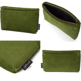 Johans® Storage Case in Corduroy Look (22 x 14 cm) Practical Bag for Microfibre Cloths, Make-Up Utensils, Cosmetics, Travel Accessories, Stylish Cosmetic Bag, Olive & Gold, corduro