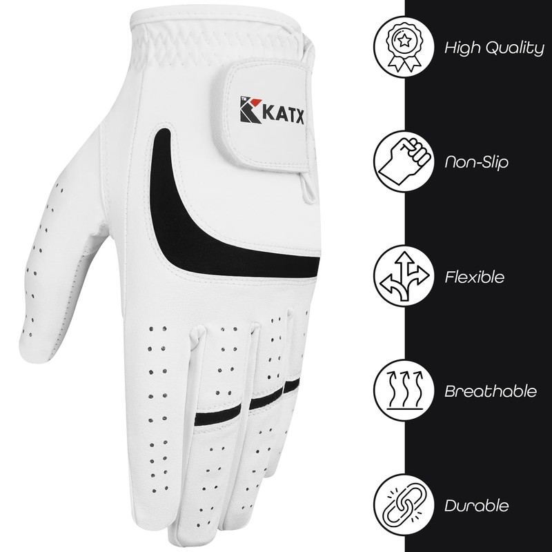 Katx Men's Full Finger Golf Glove Durable Premium Leather Left