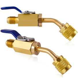 Otoolling 2 Pcs A2L Refrigerant Adapter 1/4" Female Flare x 1/4" Male Flare Ball Valve Hose Adapter Brass Compact HVAC Low Loss Fittings for Left Handed A2L R-32 R-454B Refrigerant Tanks, Yellow