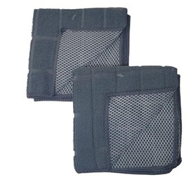 Gray Windowpane Dish Cloth with Mesh Scrubber Microfiber Heavy Duty Absorbent Quick Drying Dishcloth Towel 12x12 Inch - Set of 4