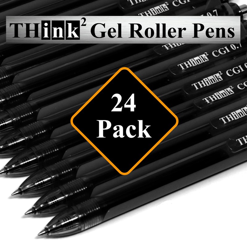 [24 Pens - Black Ink] Think2 0.7mm CGI Retractable Gel