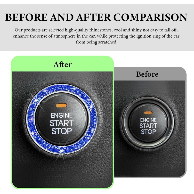 FSTURIOS Bling Crystal Double Rhinestone Car Engine Start Ring Decals,