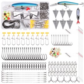 Saltwater Surf Fishing Tackle Kit 136pcs Fish Finder Rigs Bait Rigs Include Pyramid Sinker Weights Sinker Slider Minnow Spoons Fishing Hooks Swivels Leaders Beach Ocean Fishing Gear Accessories